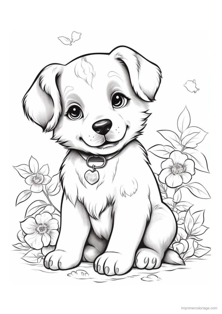 coloriage chiot medaille en coeur - dessin gratuit &agrave; imprimer