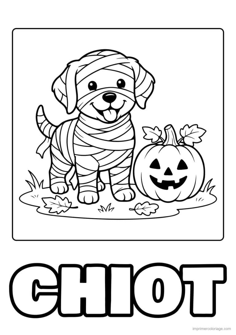 coloriage chiot momie halloween - dessin gratuit &agrave; imprimer