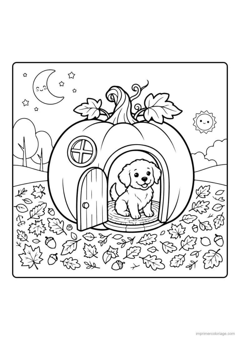 coloriage chiot niche en citrouille - dessin gratuit &agrave; imprimer