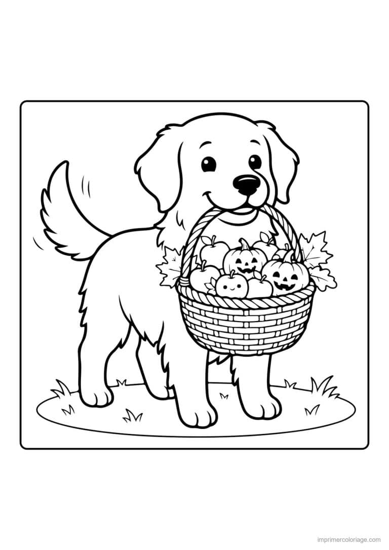 coloriage chiot panier de citrouilles - dessin gratuit &agrave; imprimer