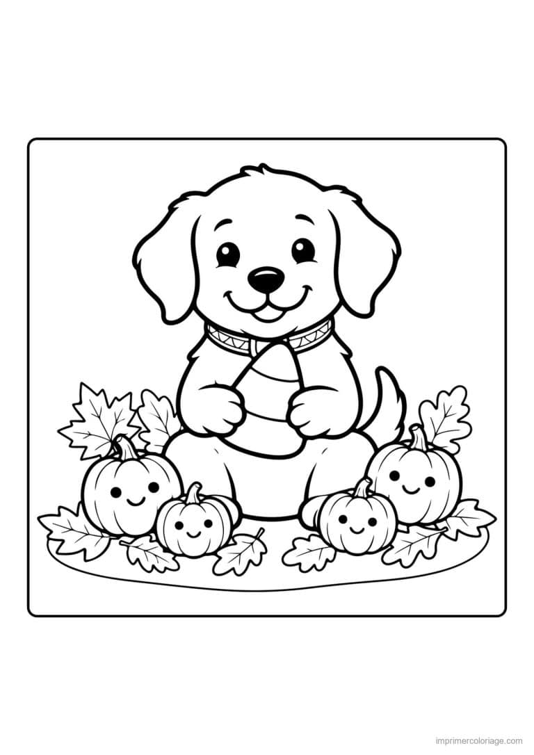 coloriage chiot petites citrouilles rieuses - dessin gratuit &agrave; imprimer