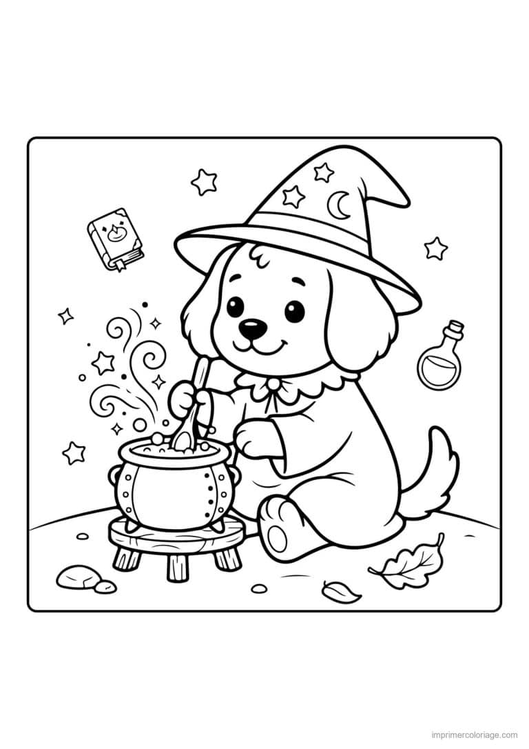 coloriage chiot sorcier et son chaudron - dessin gratuit &agrave; imprimer