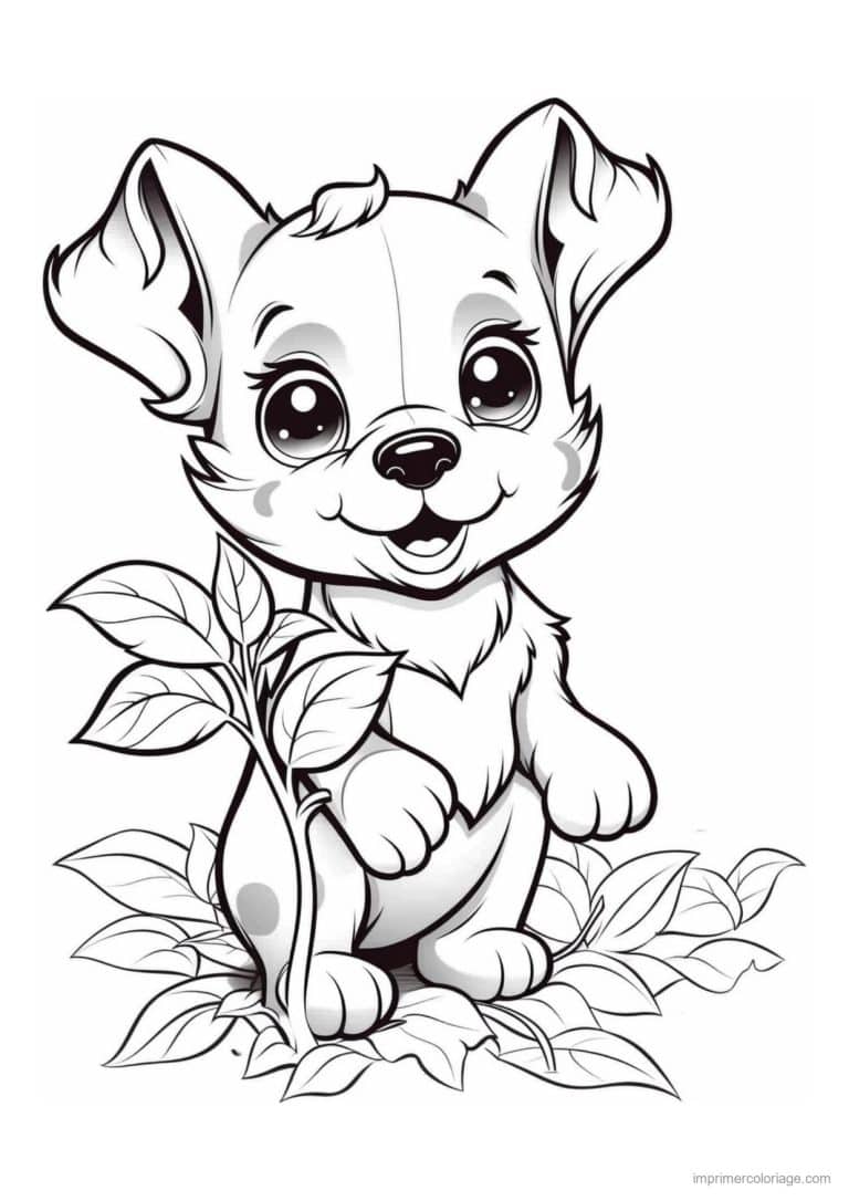 coloriage chiot tient une feuille - dessin gratuit &agrave; imprimer