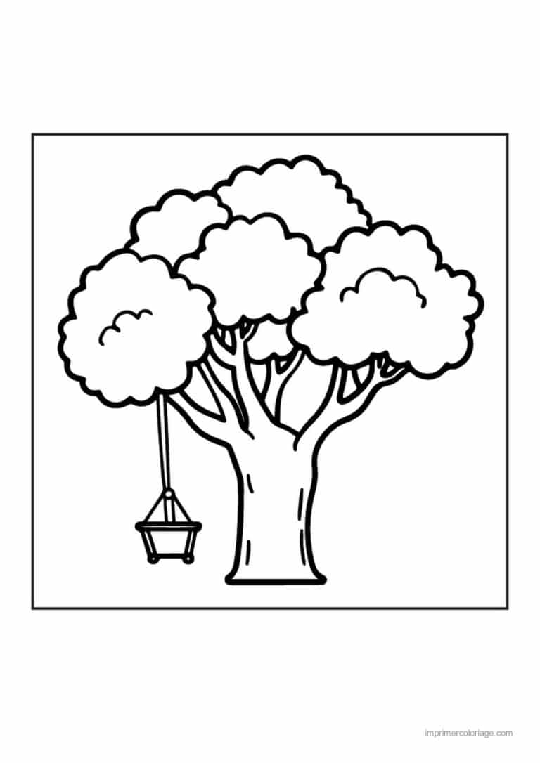 coloriage chou brocoli arbre brocoli et sa balancoire - dessin gratuit &agrave; imprimer