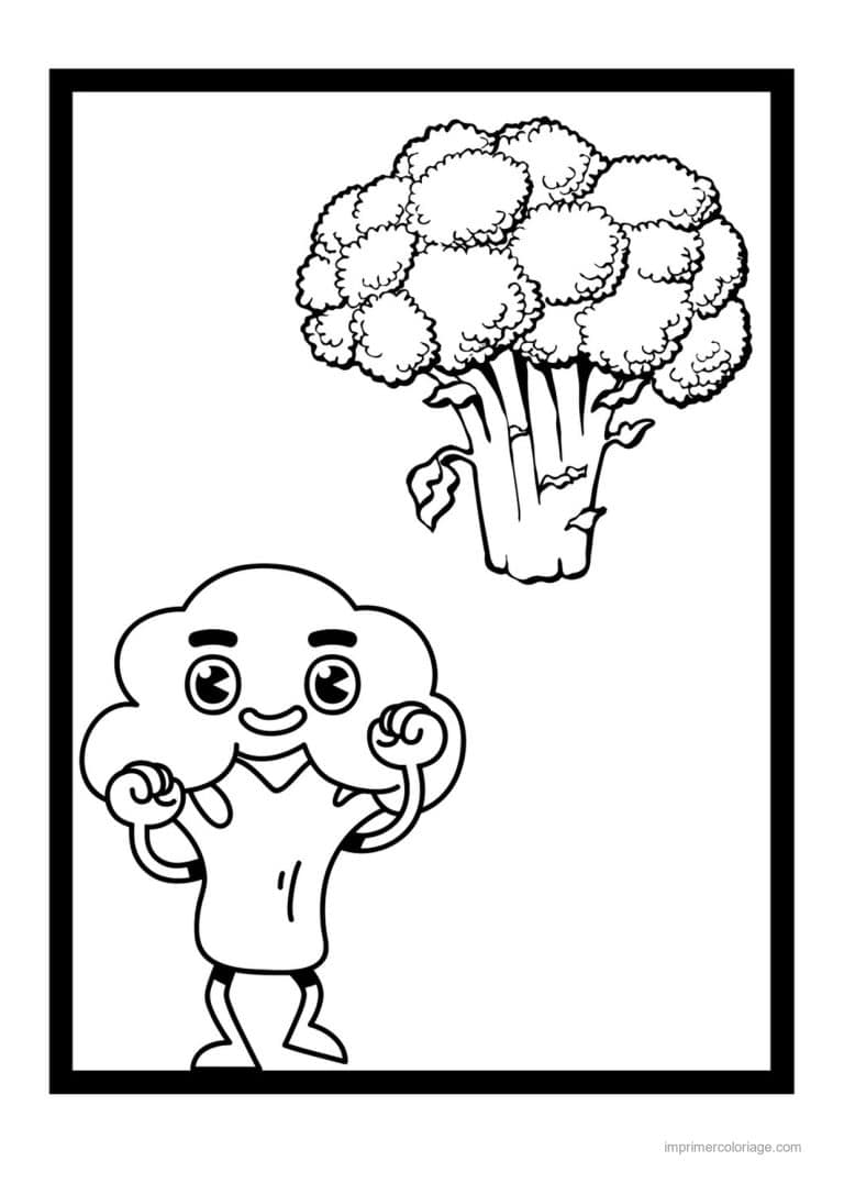 coloriage chou brocoli brocoli et son personnage - dessin gratuit &agrave; imprimer