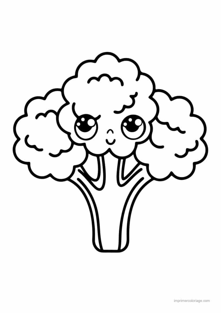 coloriage chou brocoli brocoli kawaii aux grands yeux - dessin gratuit &agrave; imprimer
