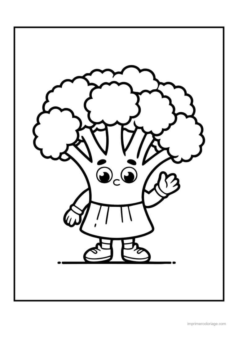 coloriage chou brocoli brocoli kawaii en baskets - dessin gratuit &agrave; imprimer