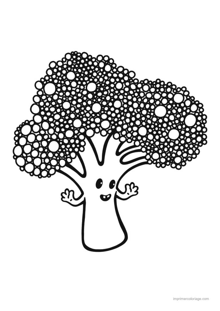 coloriage chou brocoli brocoli kawaii qui salue - dessin gratuit &agrave; imprimer