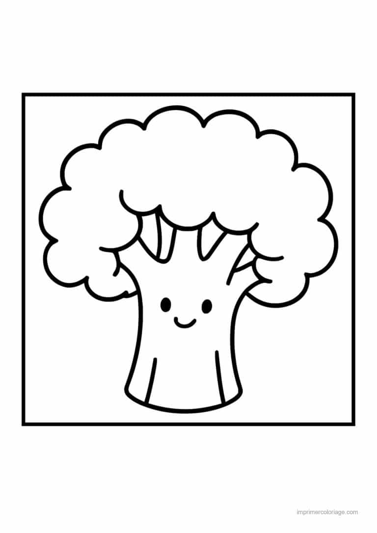 coloriage chou brocoli brocoli kawaii souriant - dessin gratuit &agrave; imprimer