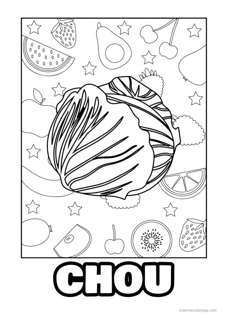 coloriage chou brocoli chou chinois sur fond motif - dessin gratuit &agrave; imprimer