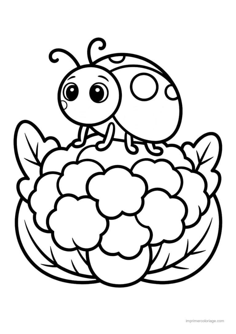 coloriage chou brocoli chou fleur et coccinelle - dessin gratuit &agrave; imprimer