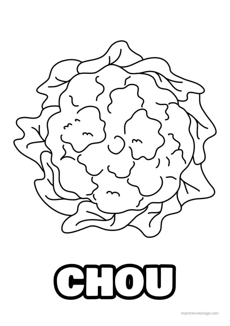 coloriage chou brocoli chou fleur et ses feuilles - dessin gratuit &agrave; imprimer