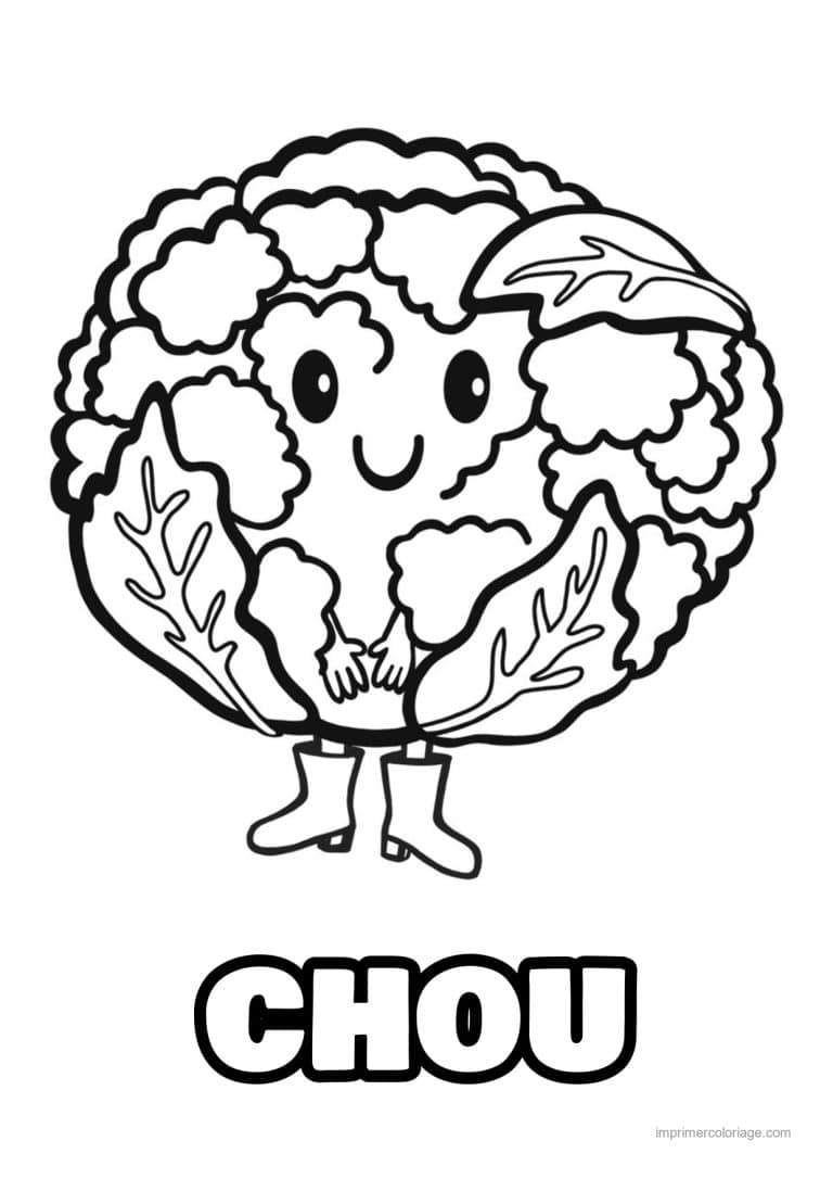 coloriage chou brocoli chou fleur kawaii souriant - dessin gratuit &agrave; imprimer