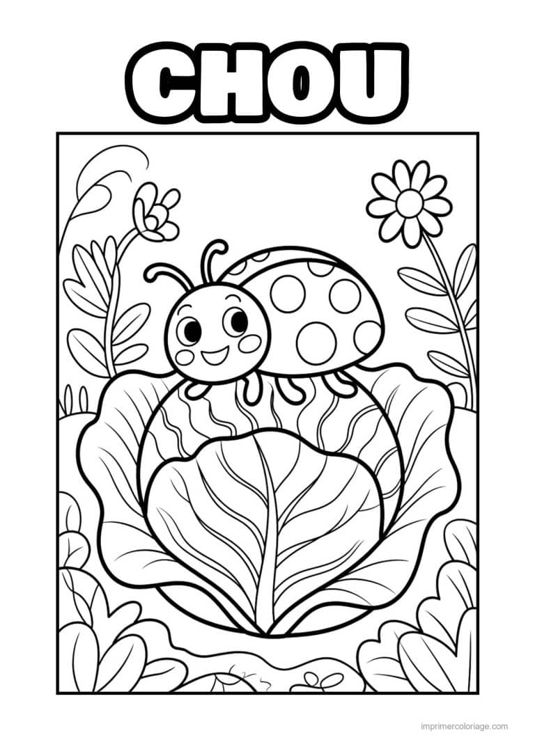 coloriage chou brocoli chou fleuri et coccinelle - dessin gratuit &agrave; imprimer