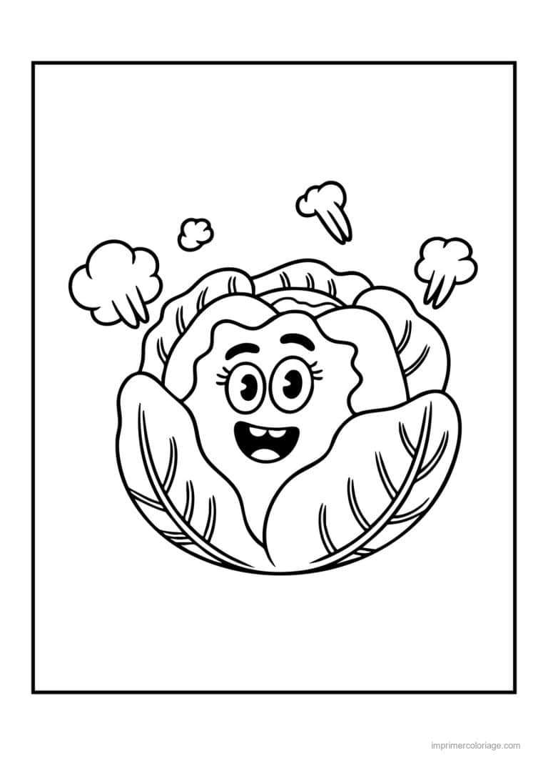 coloriage chou brocoli chou kawaii et ses brocolis - dessin gratuit &agrave; imprimer