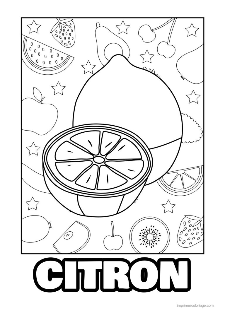 coloriage citron citron entier et coupe sur fond motif - dessin gratuit &agrave; imprimer
