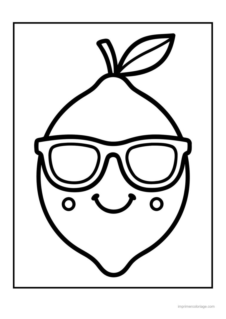 coloriage citron citron kawaii a lunettes - dessin gratuit &agrave; imprimer