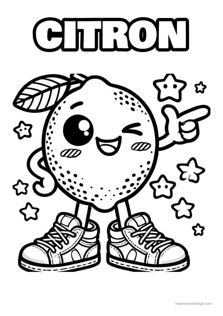 coloriage citron citron kawaii en baskets - dessin gratuit &agrave; imprimer