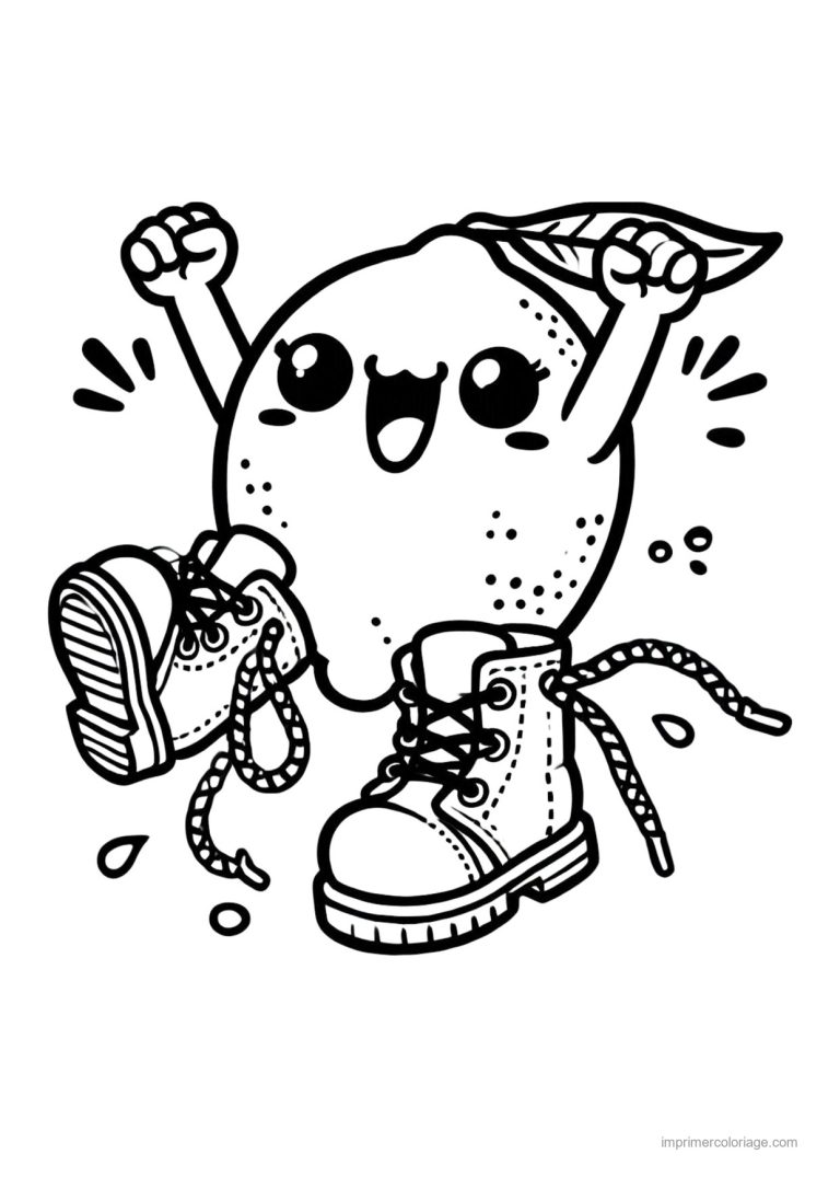 coloriage citron citron kawaii en bottines - dessin gratuit &agrave; imprimer