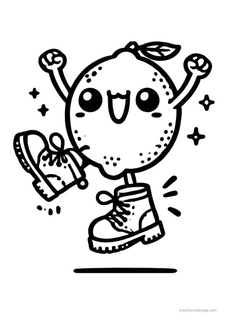 coloriage citron citron kawaii qui danse - dessin gratuit &agrave; imprimer