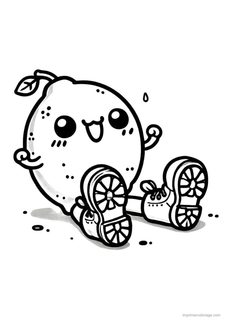 coloriage citron citron kawaii sur patins - dessin gratuit &agrave; imprimer