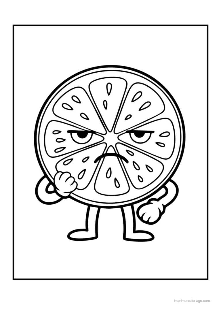 coloriage citron tranche de citron kawaii boudeuse - dessin gratuit &agrave; imprimer