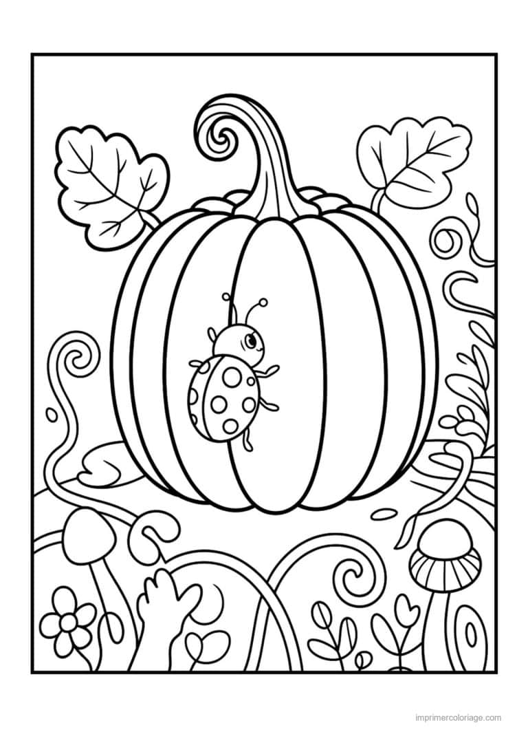 coloriage citrouille potiron citrouille et ses feuilles - dessin gratuit &agrave; imprimer