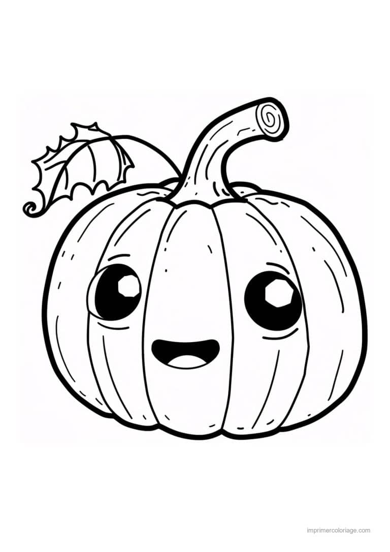 coloriage citrouille potiron citrouille kawaii a la tige enroulee - dessin gratuit &agrave; imprimer