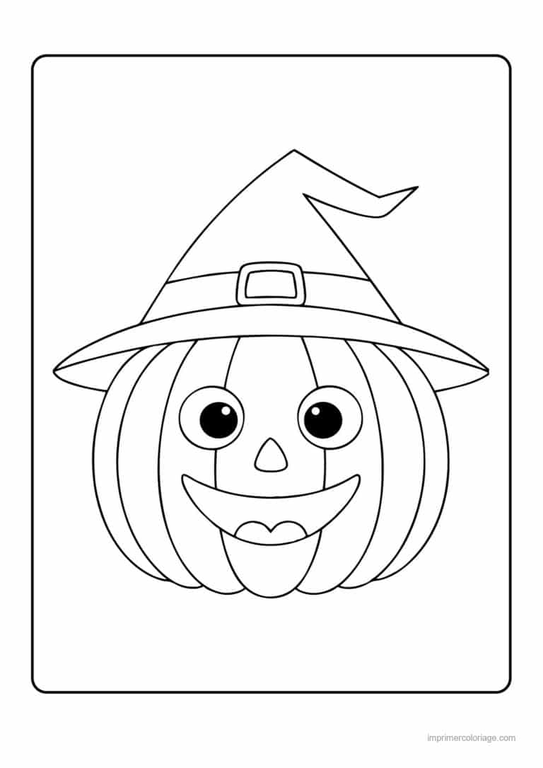 coloriage citrouille potiron citrouille kawaii au chapeau de sorciere - dessin gratuit &agrave; imprimer