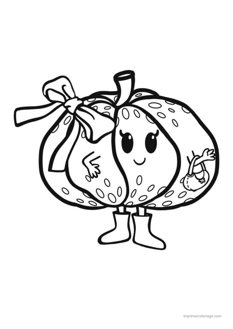 coloriage citrouille potiron citrouille kawaii au noeud - dessin gratuit &agrave; imprimer