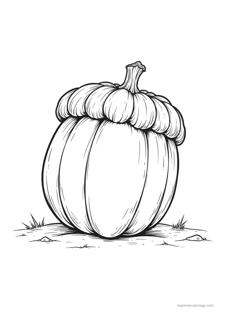 coloriage citrouille potiron citrouille posee dans l herbe - dessin gratuit &agrave; imprimer