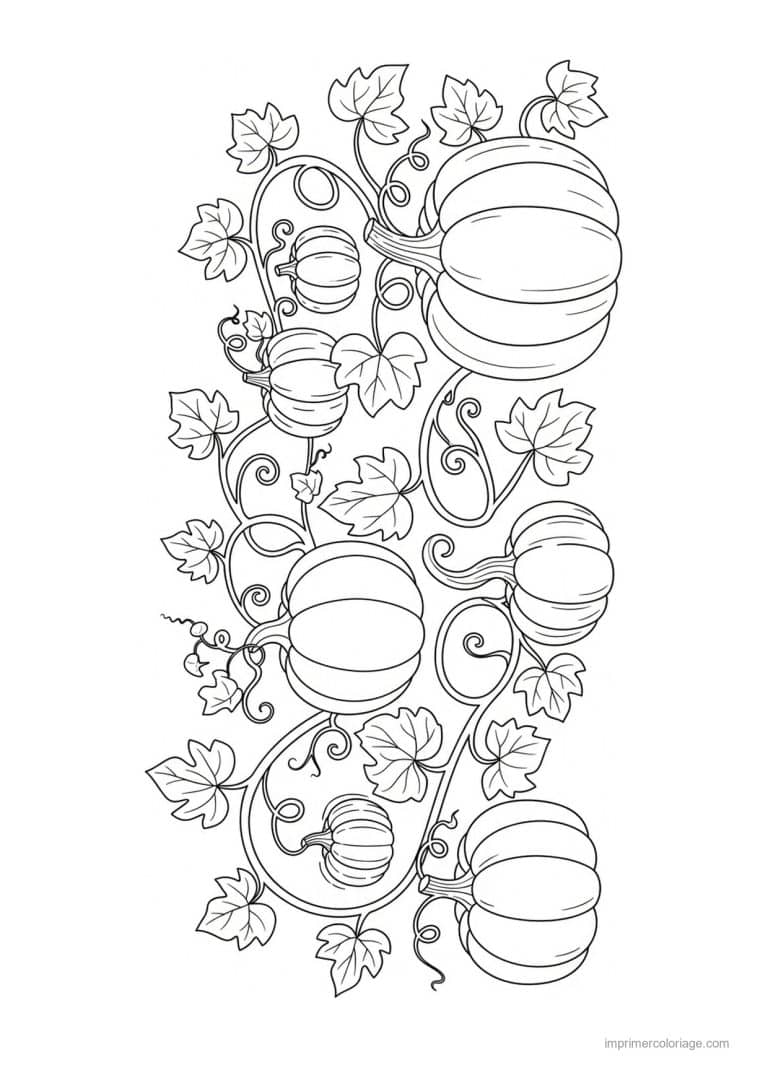 coloriage citrouille potiron citrouilles et feuilles de courge - dessin gratuit &agrave; imprimer