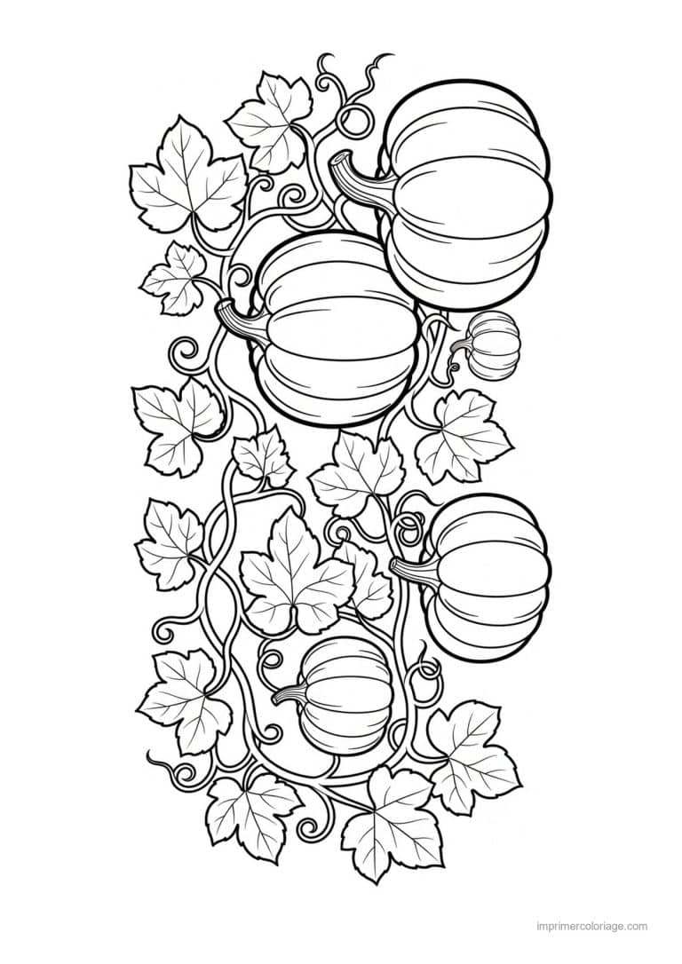 coloriage citrouille potiron citrouilles sur la vigne - dessin gratuit &agrave; imprimer