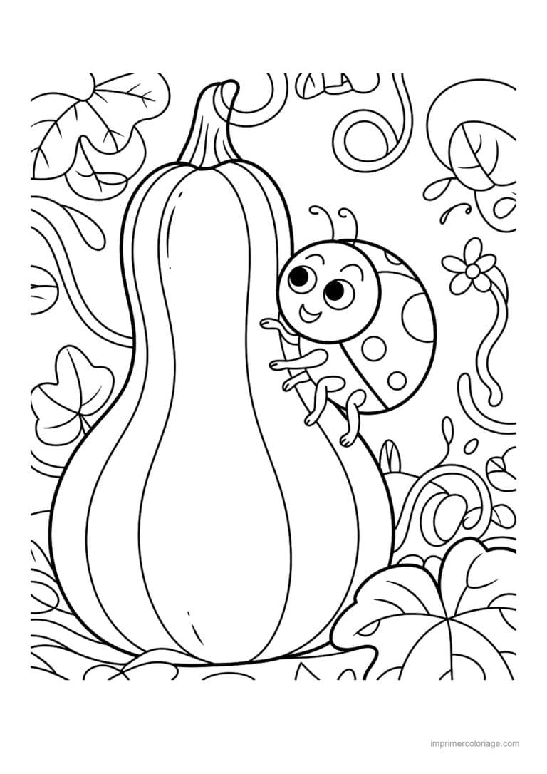 coloriage citrouille potiron courge butternut et coccinelle - dessin gratuit &agrave; imprimer