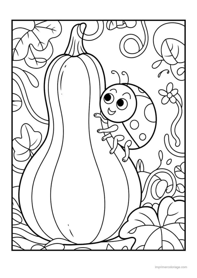 coloriage citrouille potiron courge butternut et vrilles - dessin gratuit &agrave; imprimer