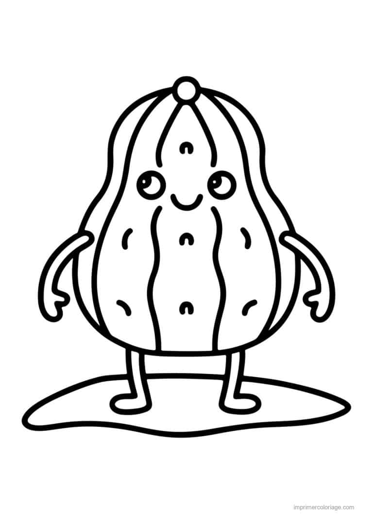 coloriage citrouille potiron courge kawaii debout - dessin gratuit &agrave; imprimer