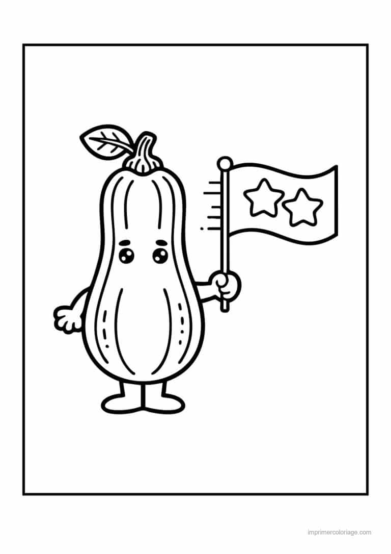 coloriage citrouille potiron courge kawaii et son drapeau - dessin gratuit &agrave; imprimer