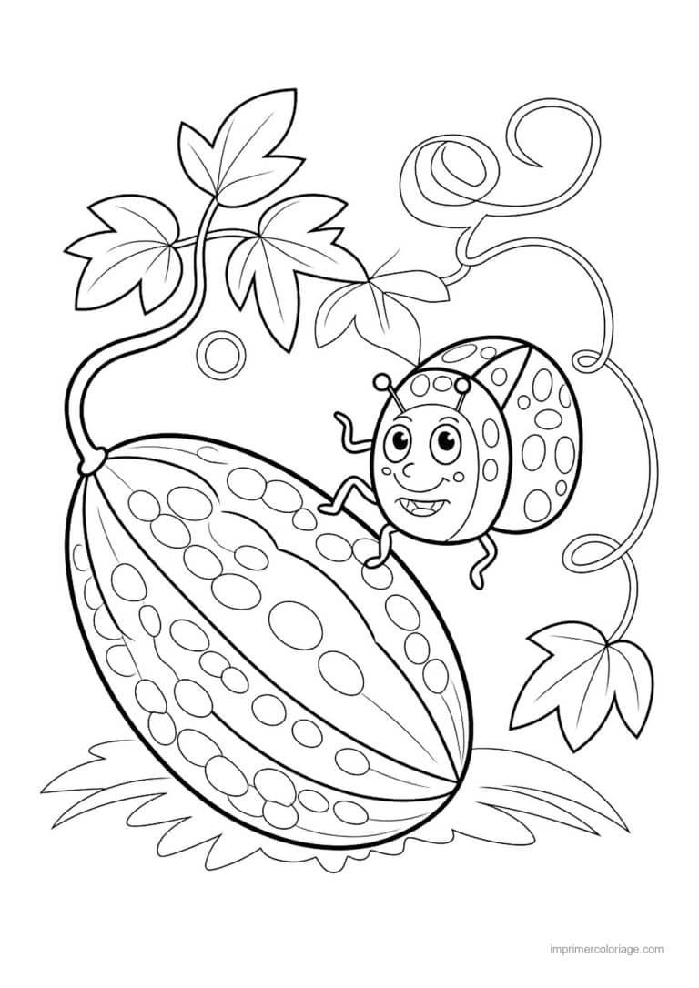 coloriage concombre concombre et coccinelle - dessin gratuit &agrave; imprimer
