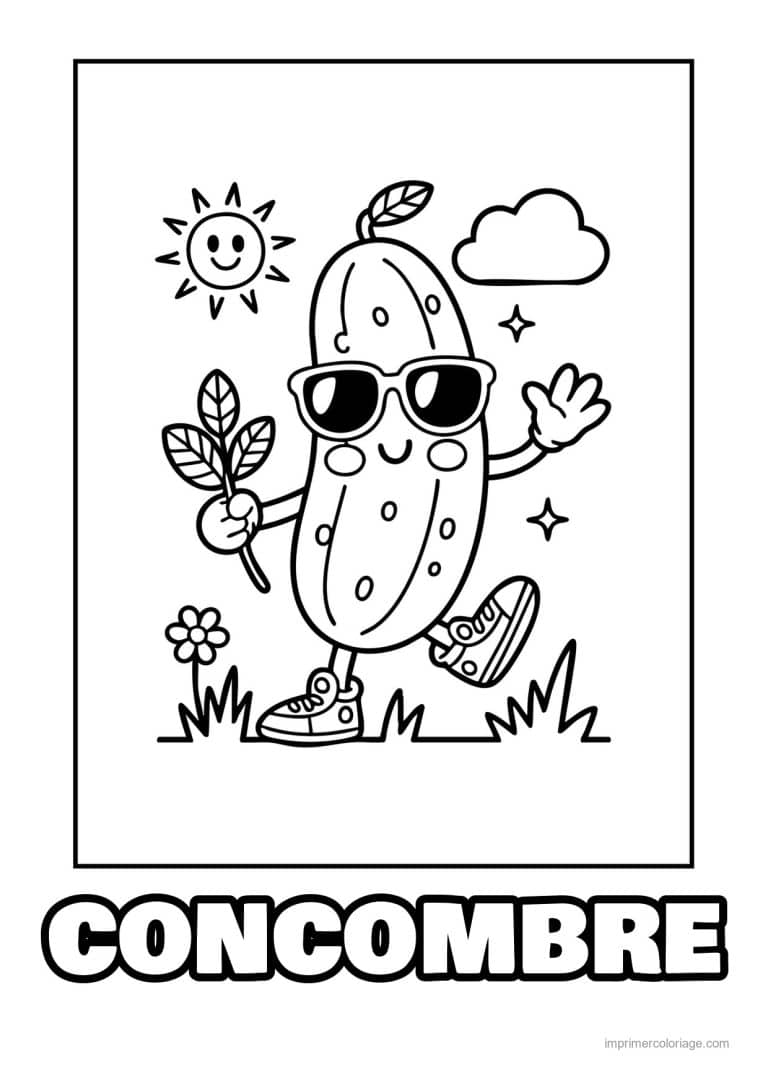 coloriage concombre concombre kawaii a lunettes - dessin gratuit &agrave; imprimer
