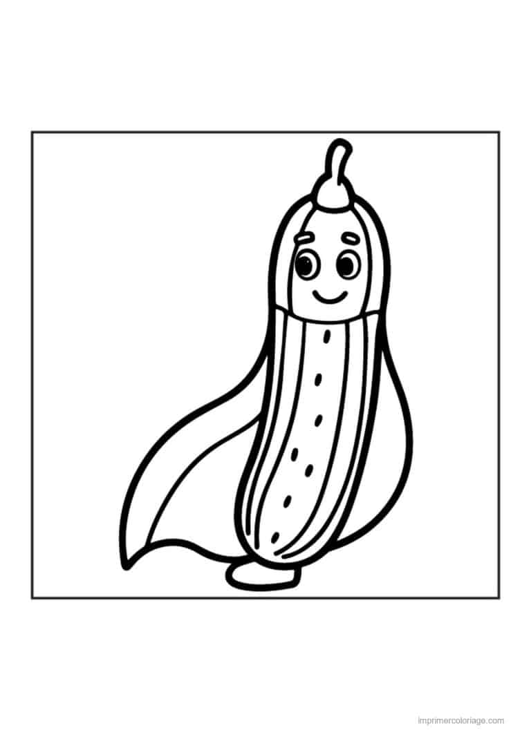 coloriage concombre concombre kawaii en super heros - dessin gratuit &agrave; imprimer