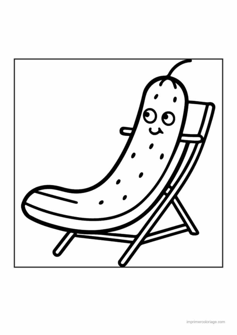 coloriage concombre concombre kawaii en transat - dessin gratuit &agrave; imprimer