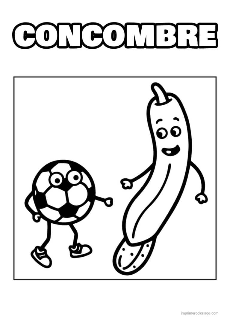 coloriage concombre concombre kawaii et ballon de foot - dessin gratuit &agrave; imprimer