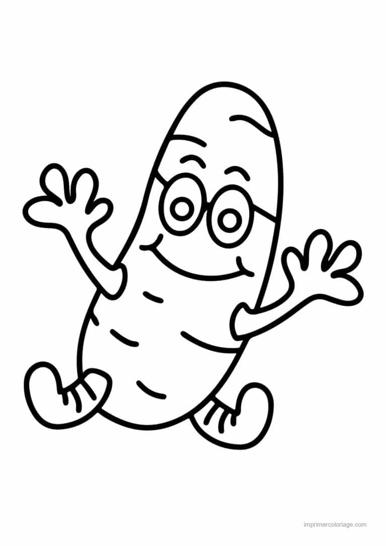 coloriage concombre concombre kawaii qui court - dessin gratuit &agrave; imprimer