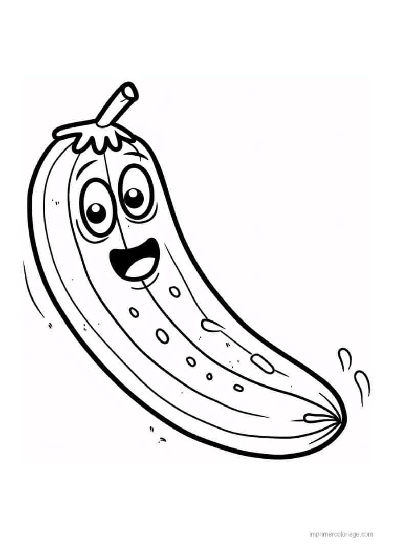 coloriage concombre concombre kawaii qui rit - dessin gratuit &agrave; imprimer