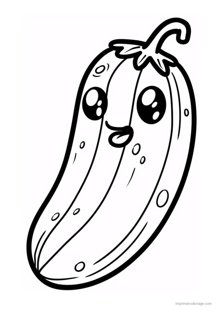 coloriage concombre concombre kawaii souriant - dessin gratuit &agrave; imprimer