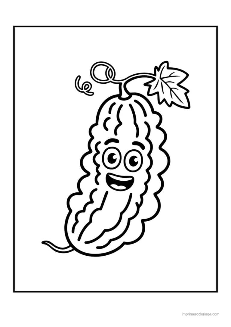 coloriage concombre margose kawaii souriante - dessin gratuit &agrave; imprimer