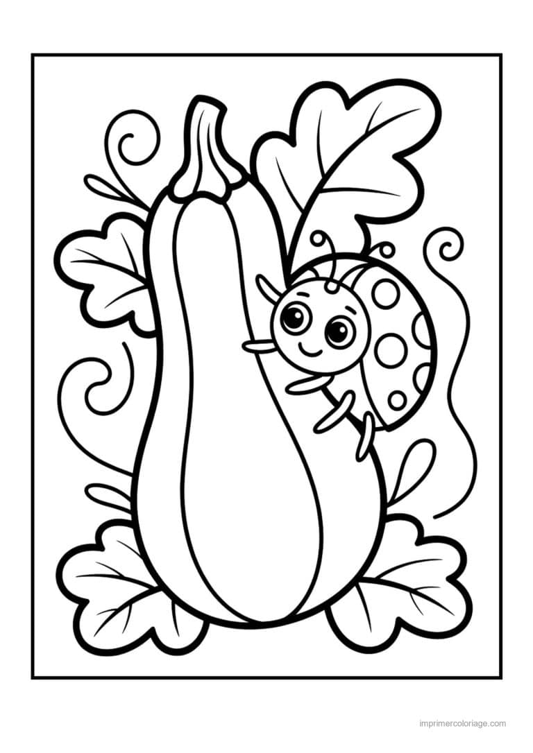 coloriage courgette courgette encadree et coccinelle - dessin gratuit &agrave; imprimer