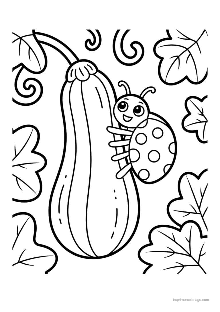 coloriage courgette courgette et coccinelle - dessin gratuit &agrave; imprimer