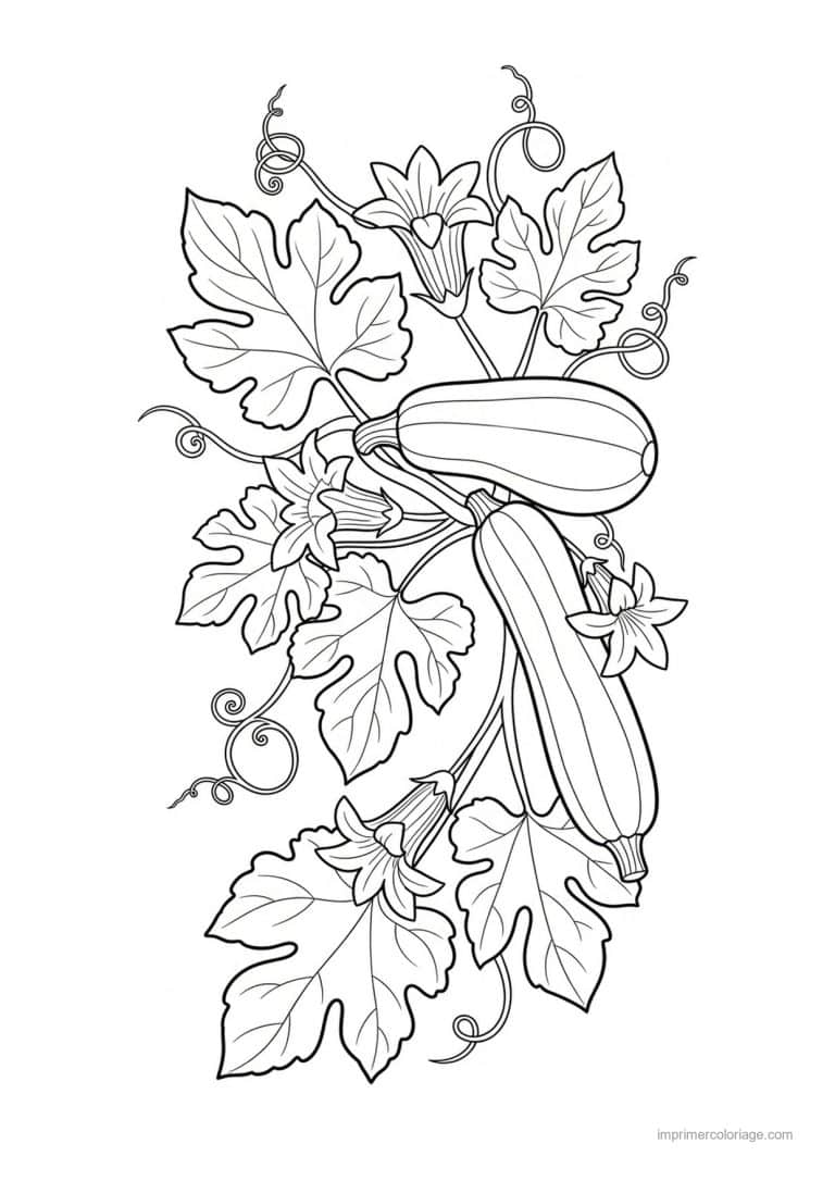 coloriage courgette courgette et fleur de courgette - dessin gratuit &agrave; imprimer