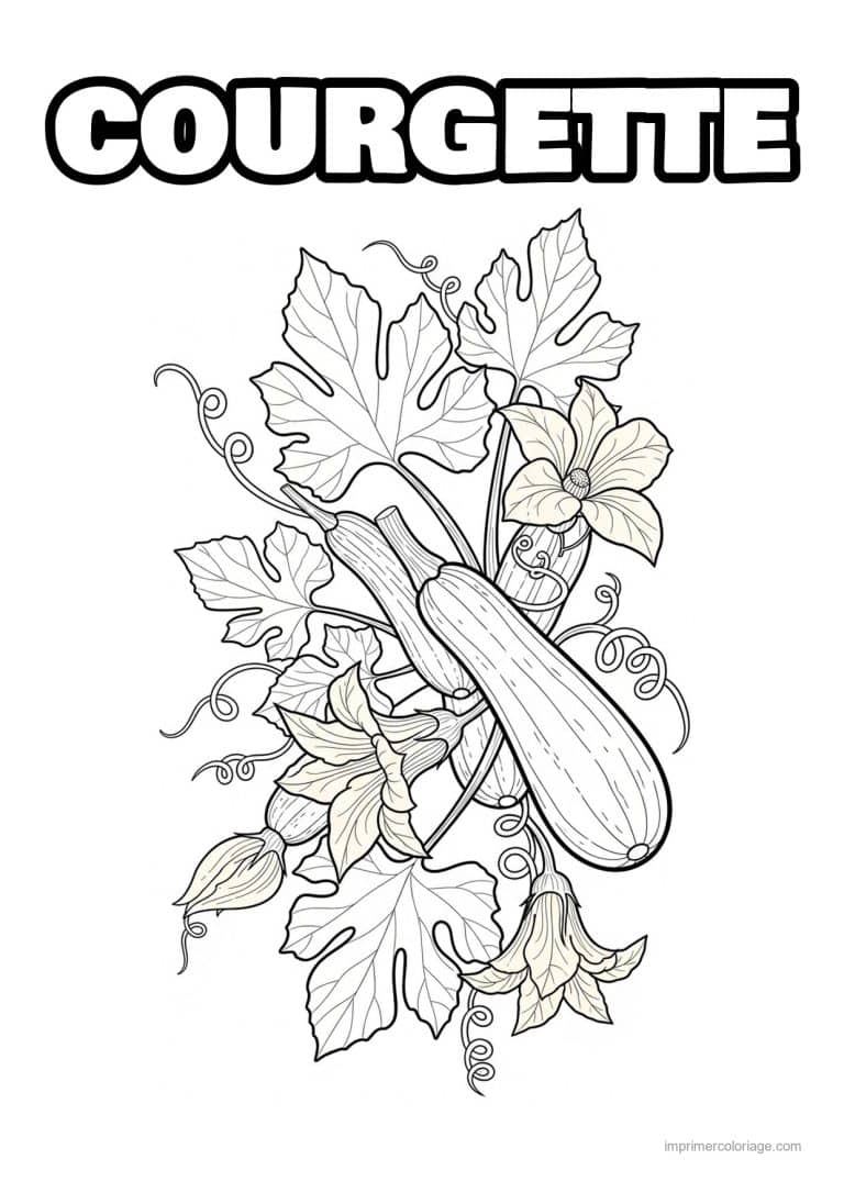 coloriage courgette courgette et fleurs sur la vigne - dessin gratuit &agrave; imprimer